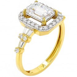 Χρυσό ορθογώνιο μονόπετρο δαχτυλίδι Κ9 με ζιργκόν