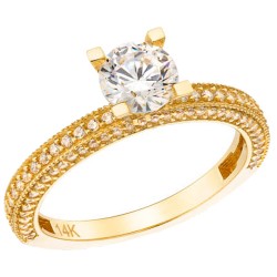 Χρυσό μονόπετρο δαχτυλίδι Κ14 με ζιργκόν