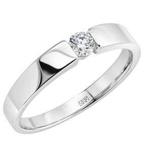 Λευκόχρυσο μονόπετρο δαχτυλίδι Κ14 με ζιργκόν