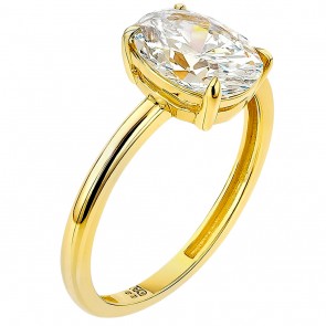 Χρυσό οβάλ μονόπετρο δαχτυλίδι Κ14 με ζιργκόν