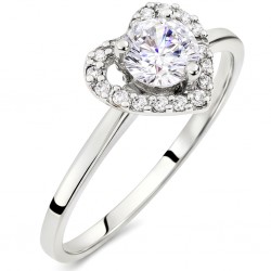 Μονόπετρο δαχτυλίδι καρδιά από λευκό χρυσό Κ14