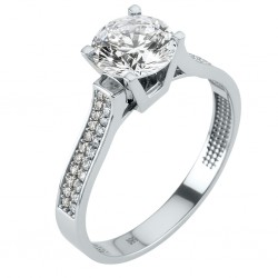 Λευκόχρυσο μονόπετρο δαχτυλίδι Κ14 με ζιργκόν