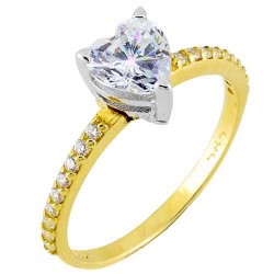 Χρυσό μονόπετρο δαχτυλίδι καρδιά Κ14 με ζιργκόν