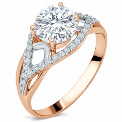 Ροζ χρυσό μονόπετρο δαχτυλίδι Κ14 με ζιργκόν