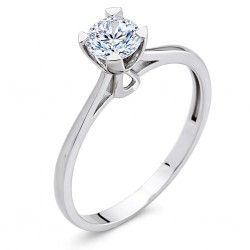 Λευκόχρυσο μονόπετρο δαχτυλίδι Κ14 με ζιργκόν