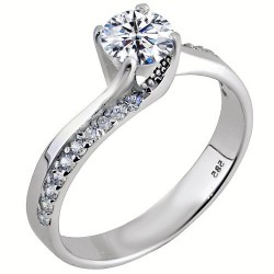 Λευκόχρυσο μονόπετρο δαχτυλίδι φλόγα Κ14 με ζιργκόν