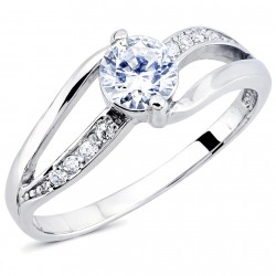 Λευκόχρυσο μονόπετρο δαχτυλίδι Κ14 με ζιργκόν