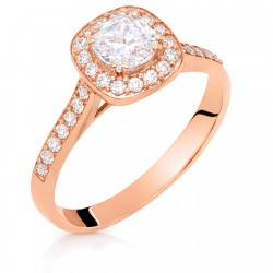 Ροζ χρυσό μονόπετρο δαχτυλίδι cushion Κ14
