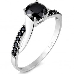 Λευκόχρυσο μονόπετρο δαχτυλίδι Κ14 με μαύρα ζιργκόν