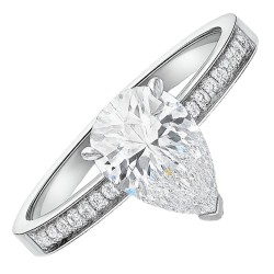 Λευκόχρυσο μονόπετρο δαχτυλίδι σταγόνα Κ14 με ζιργκόν