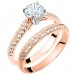 Ροζ χρυσό μονόπετρο και μισόβερο δαχτυλίδι Κ14 με ζιργκόν