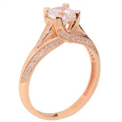 Ροζ χρυσό μονόπετρο δαχτυλίδι Κ14 με ζιργκόν