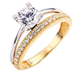 Χρυσό μονόπετρο δαχτυλίδι Κ14 με ζιργκόν