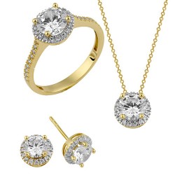 Χρυσό mini set γάμου αρραβώνα ροζέτα Κ14 με ζιργκόν