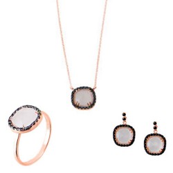 Mini set από ροζ χρυσό Κ14 με χαλαζίες και ζιργκόν