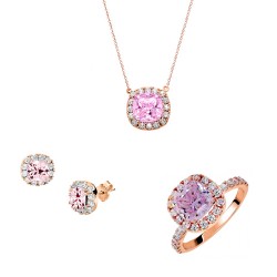 Ροζ χρυσό σετ κοσμημάτων Κ14 με κολιέ, σκουλαρίκια και δαχτυλιδι