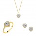 Χρυσό σετ κοσμημάτων Κ14 καρδιές με σκουλαρίκια, κολιέ, δαχτυλίδι