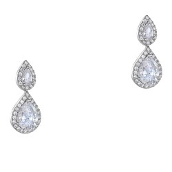 Λευκόχρυσα σκουλαρίκια σταγόνες Κ14 με ζιργκόν