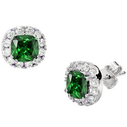 Λευκόχρυσα σκουλαρίκια cushion Κ14 με συνθετικό σμαράγδι Λευκόχρυσα σκουλαρίκια cushion Κ14 με συνθετικό σμαράγδι
