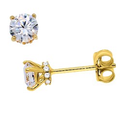 Χρυσά μονόπετρα καρφωτά σκουλαρίκια Κ14 με ζιργκόν