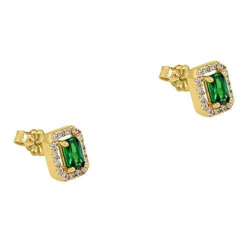 Χρυσά σκουλαρίκια Κ14 με πράσινα ζιργκόν