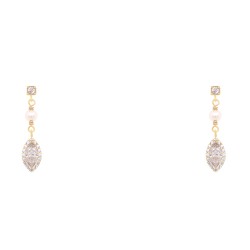 Χρυσά κρεμαστά σκουλαρίκια Κ14 με ζιργκόν