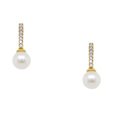 Χρυσά ημικρεμαστά σκουλαρίκια Κ14 με μαργαριτάρια