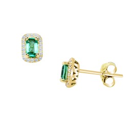 Χρυσά σκουλαρίκια ροζέτες Κ18 με σμαράγδια και διαμάντια