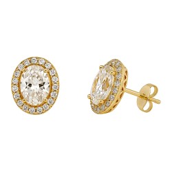 Χρυσά σκουλαρίκια οβάλ ροζέτες Κ14 με ζιργκόν