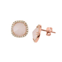 Σκουλαρίκια από ροζ χρυσό Κ14 με χαλαζία και ζιργκόν