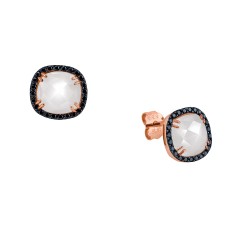 Σκουλαρίκια από ροζ χρυσό Κ14 με ζιργκόν και ορυκτό χαλαζία