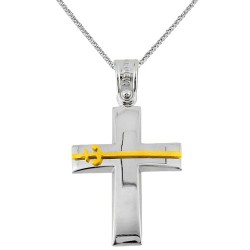 Λευκόχρυσος βαπτιστικός σταυρός Κ14 με αλυσίδα