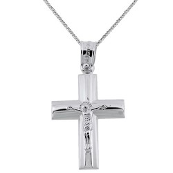 Λευκόχρυσος βαπτιστικός σταυρός Κ14 με αλυσίδα