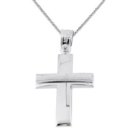 Λευκόχρυσος βαπτιστικός σταυρός Κ14 με αλυσίδα