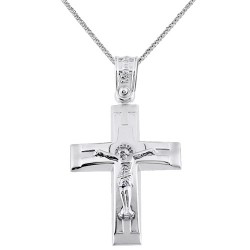 Λευκόχρυσος βαπτιστικός σταυρός Κ14 με αλυσίδα