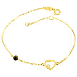 Χρυσό βραχιόλι καρδιά Κ14 με τουρμαλίνη