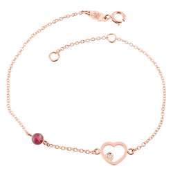 Βραχιόλι καρδιά από ροζ χρυσό Κ14 με τουρμαλίνη
