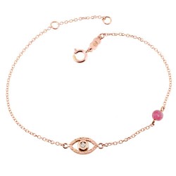 Βραχιόλι μάτι από ροζ χρυσό Κ14 με τουρμαλίνη