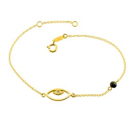 Χρυσό βραχιόλι μάτι Κ14 με τουρμαλίνη