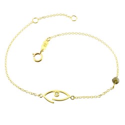 Χρυσό βραχιόλι μάτι Κ14 με τουρμαλίνη