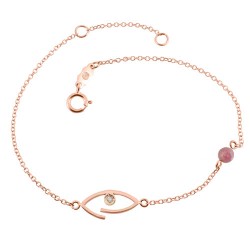 Βραχιόλι μάτι από ροζ χρυσό Κ14 με τουρμαλίνη