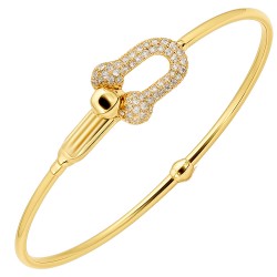 Χρυσό βραχιόλι χειροπέδα Κ14 με ζιργκόν