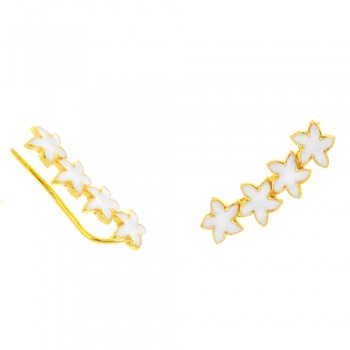 Ασημένια επιχρυσωμένα σκουλαρίκια ear cuff 925 λουλούδια