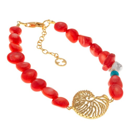 Βραχιόλι κοχύλι με ασημένια επιχρυσωμένα στοιχεία 925