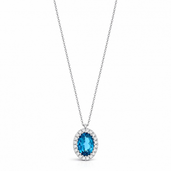 Λευκόχρυσο κολιέ Κ18 με London Blue Topaz και διαμάντια