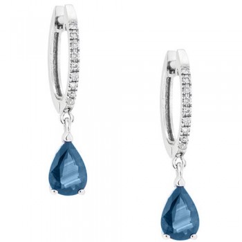 Λευκόχρυσα σκουλαρίκια Κ18 με London Blue Topaz και διαμάντια