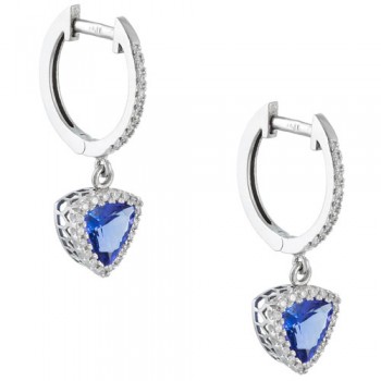 Λευκόχρυσα σκουλαρίκια Κ18 με London Blue Topaz και διαμάντια