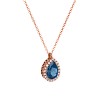 Ροζ χρυσό κολιέ σταγόνα Κ18 με διαμάντια και London Blue Topaz