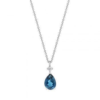 Λευκόχρυσο κολιέ Κ18 με London Blue Topaz και διαμάντι