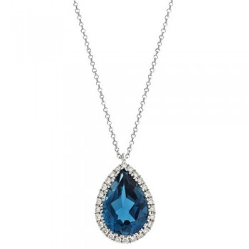 Λευκόχρυσο κολιέ Κ18 με London Blue Topaz και διαμάντια